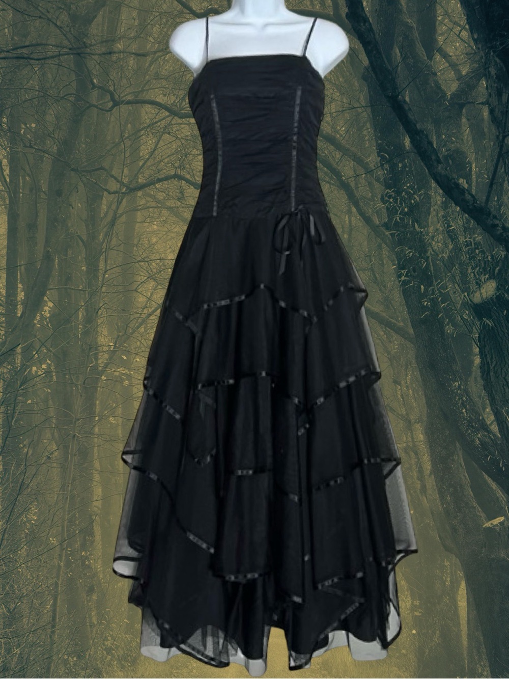 90s vintage black prom dress dark fairy whimsygoth lace up back Ultra RARE